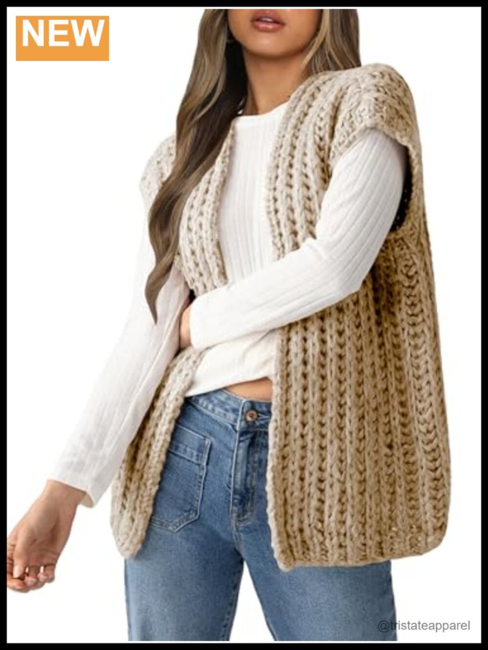 Chunky Knit Crochet Sweater Vest for Women - Cardigan Top, Open Front